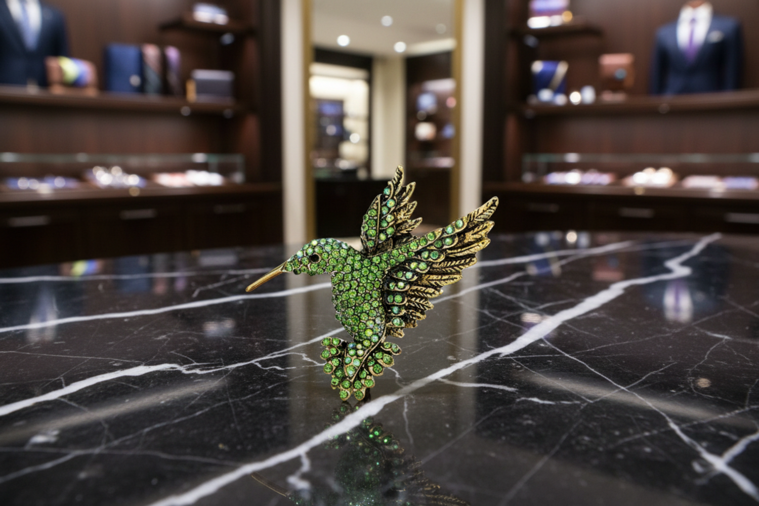 Green Gemstone Hummingbird Lapel Pin