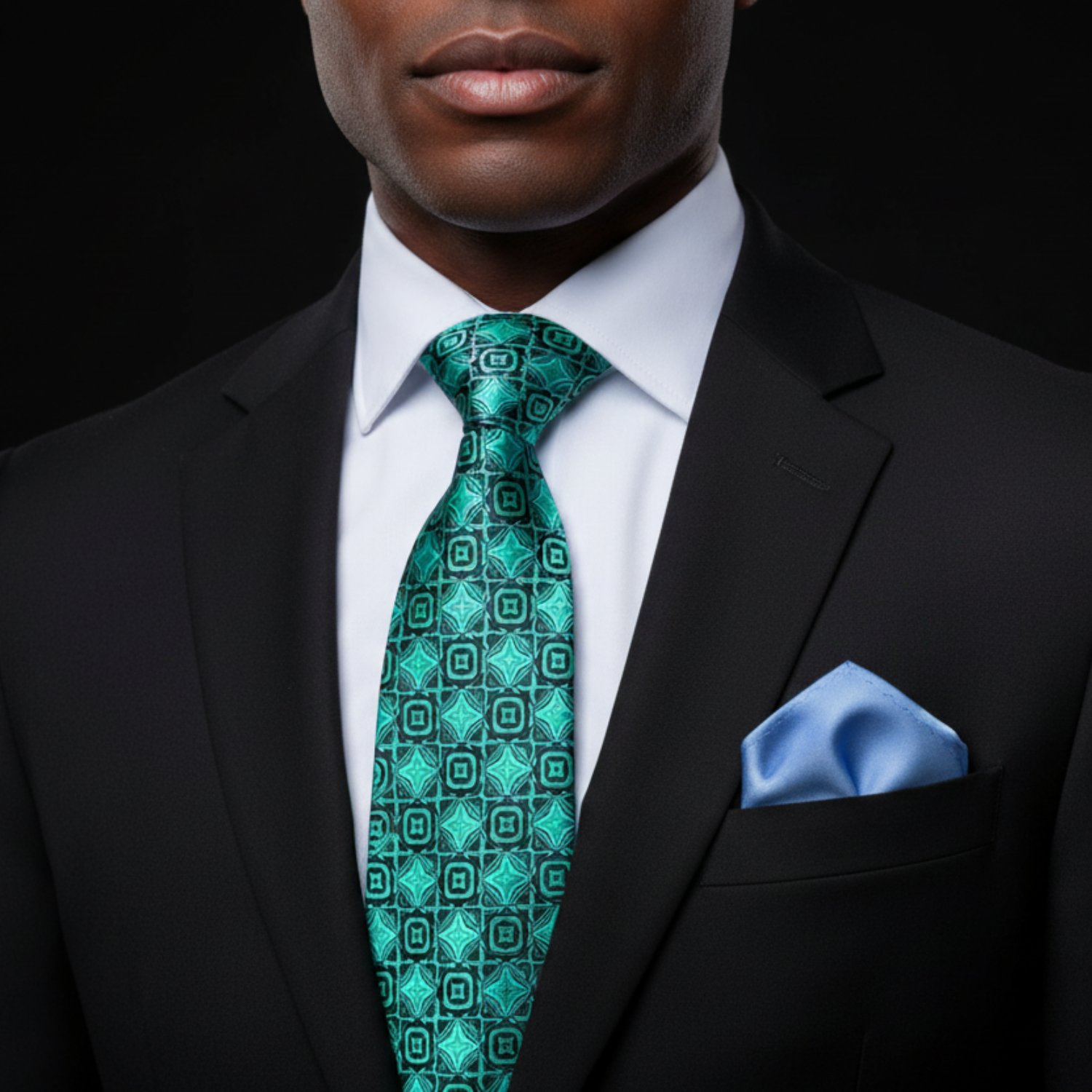 Green & Light Blue Geometric Emeralds Necktie