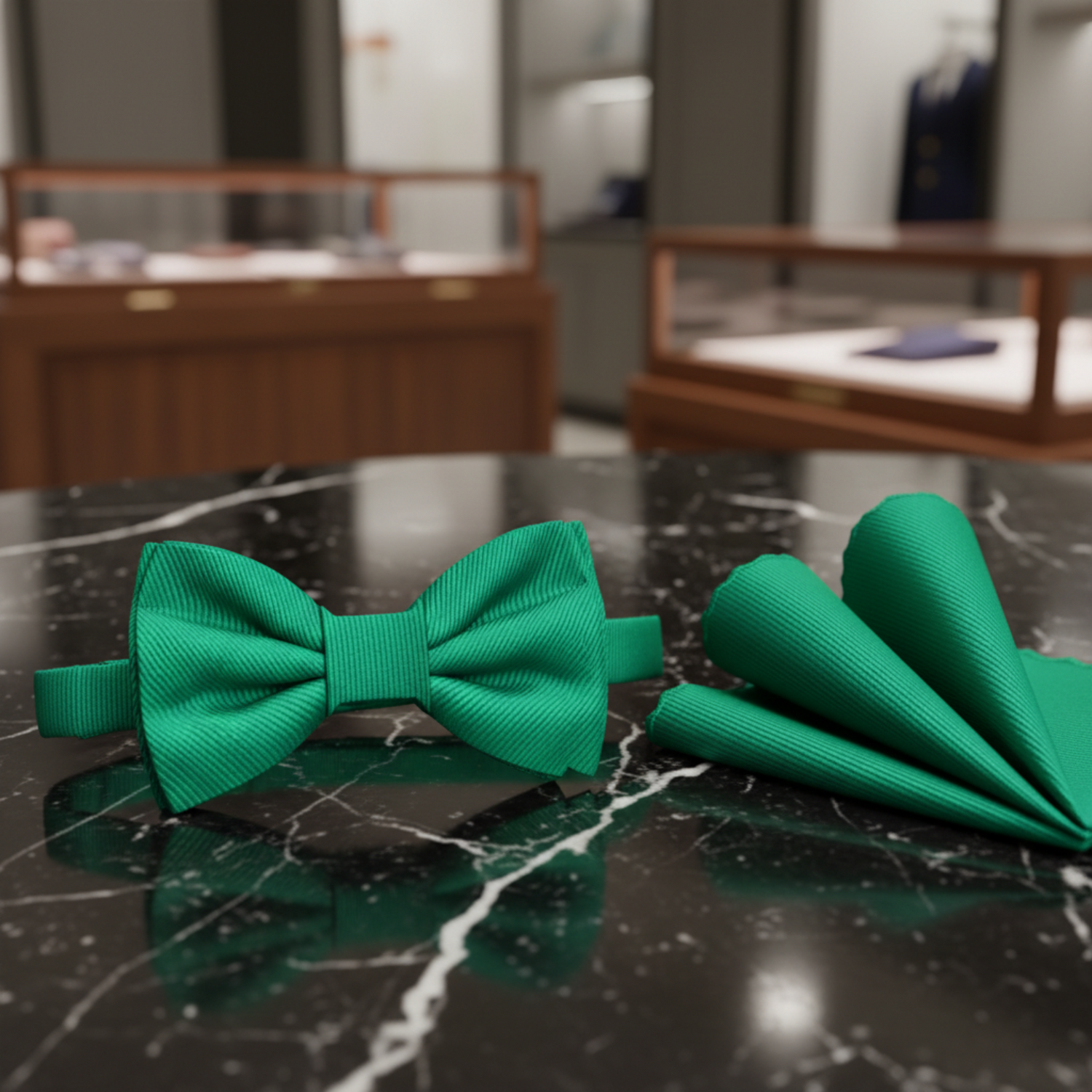 Solid Green Bow Tie and Square