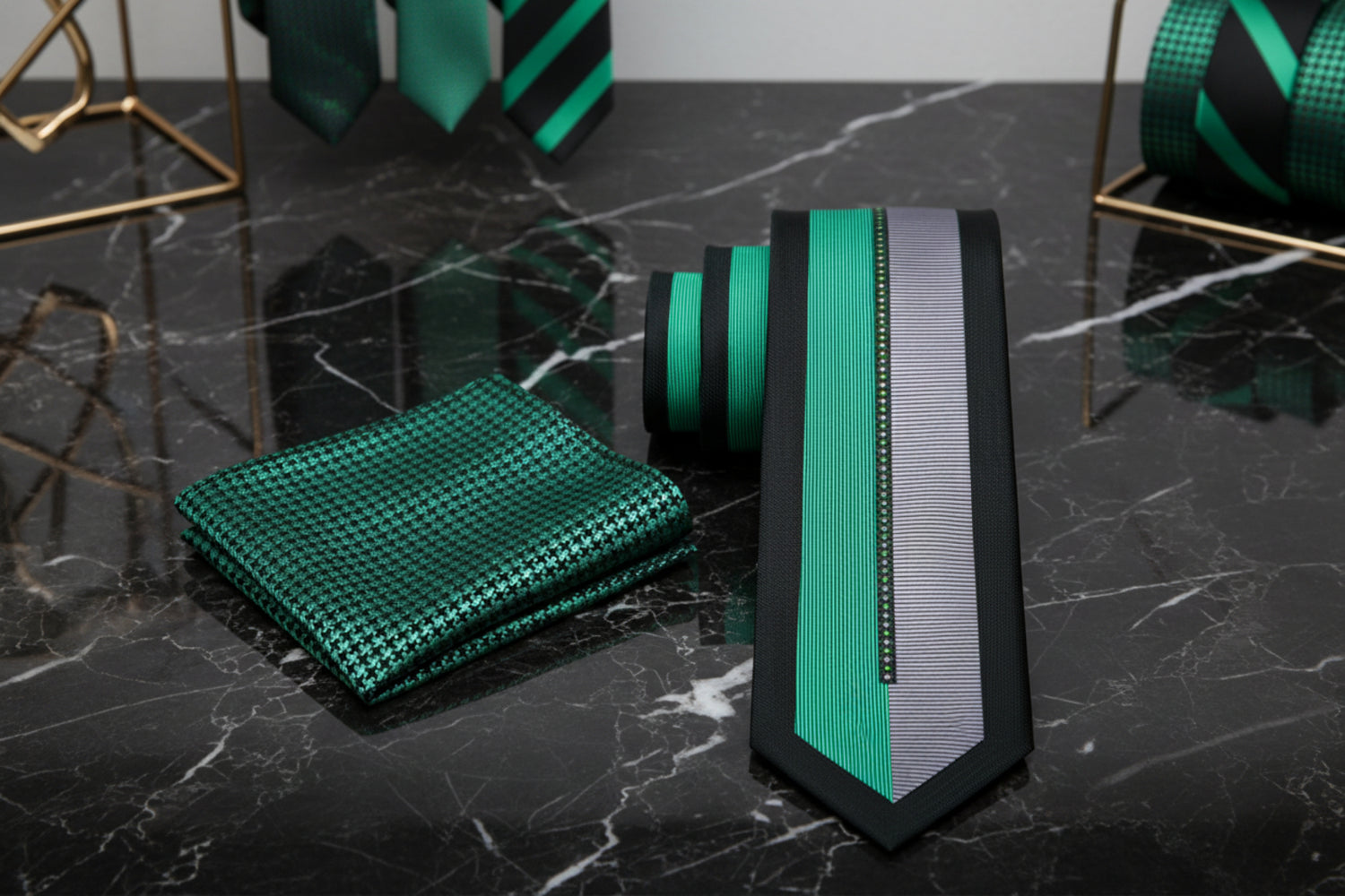 View 2: Grey, Green Necktie and Accenting Green Black Square