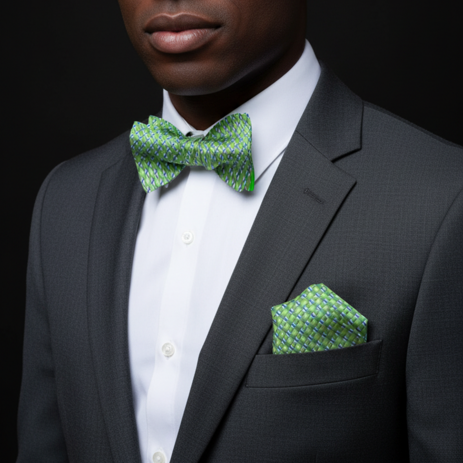 Green, Blue Geometric Bow Tie and Square