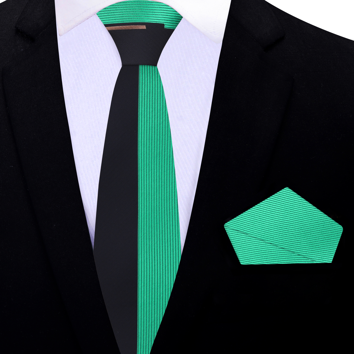 Thin Green and Black Stripe Tie and Green Square