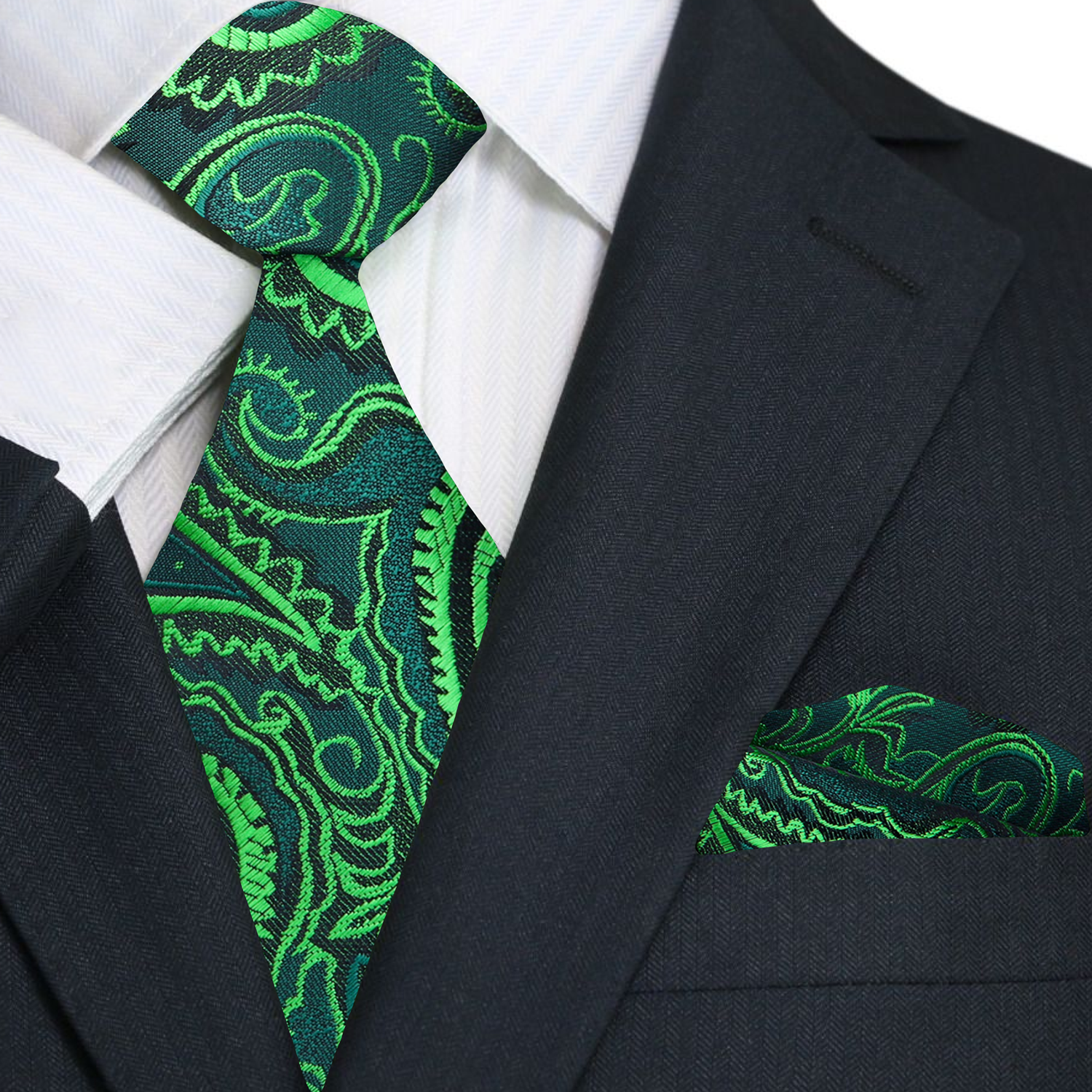 Green Paisley Canopy Tie and Pocket Square