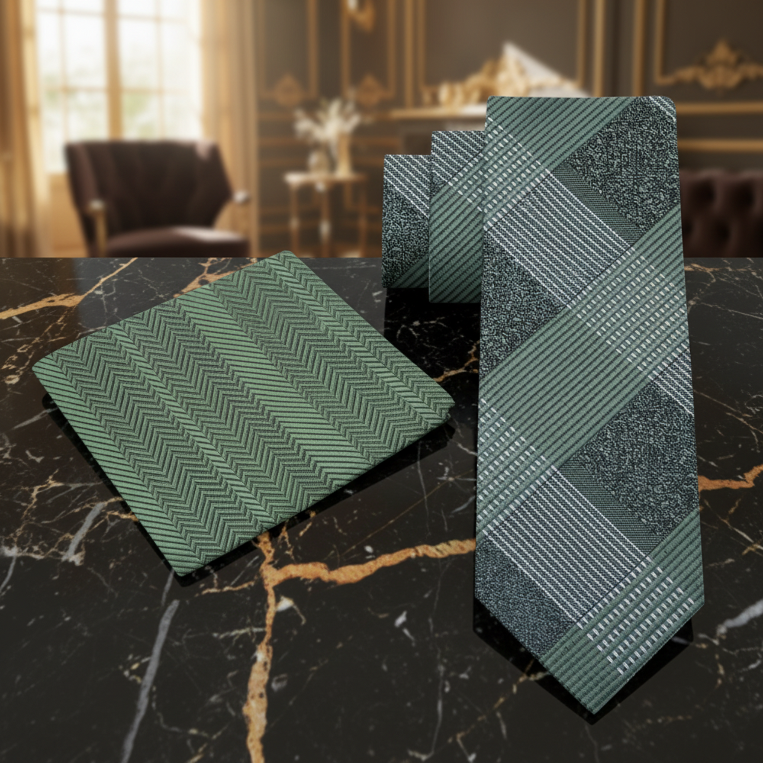 Alt Green Plaid Tie and Accenting Green Square
