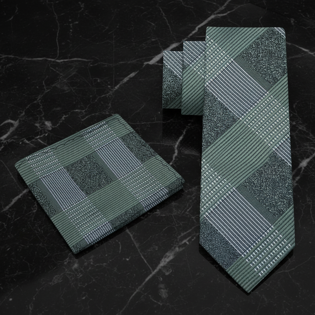 Alt Green Plaid Tie and Accenting Square