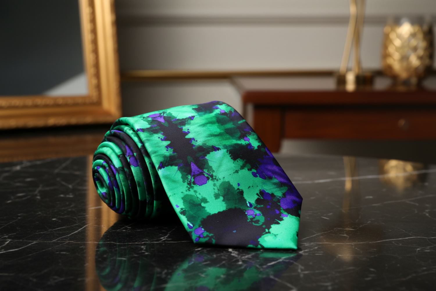 Green Purple Ink Blot Necktie 
