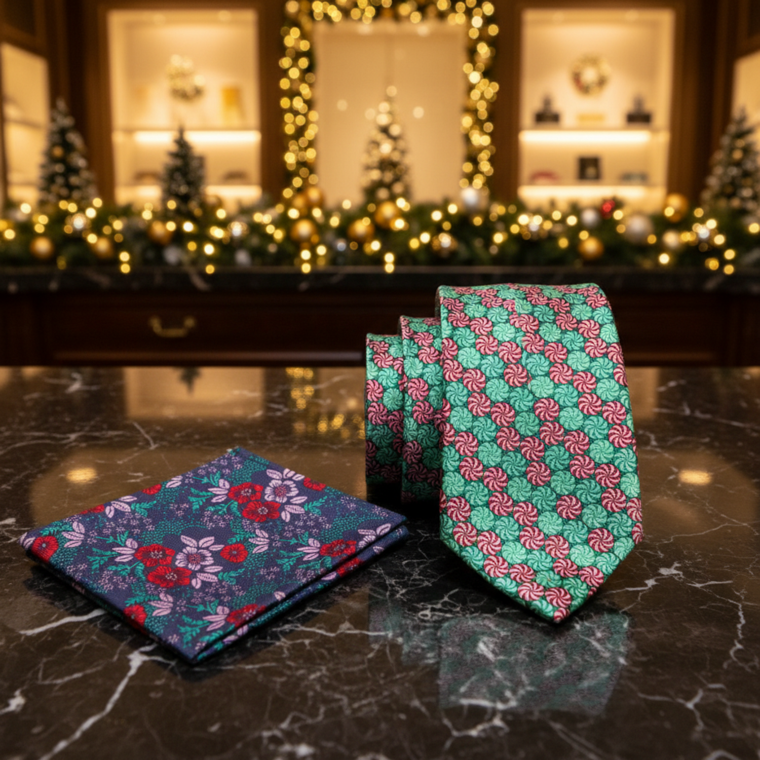 Alt Red and green Christmas Candies Necktie and Accenting Square