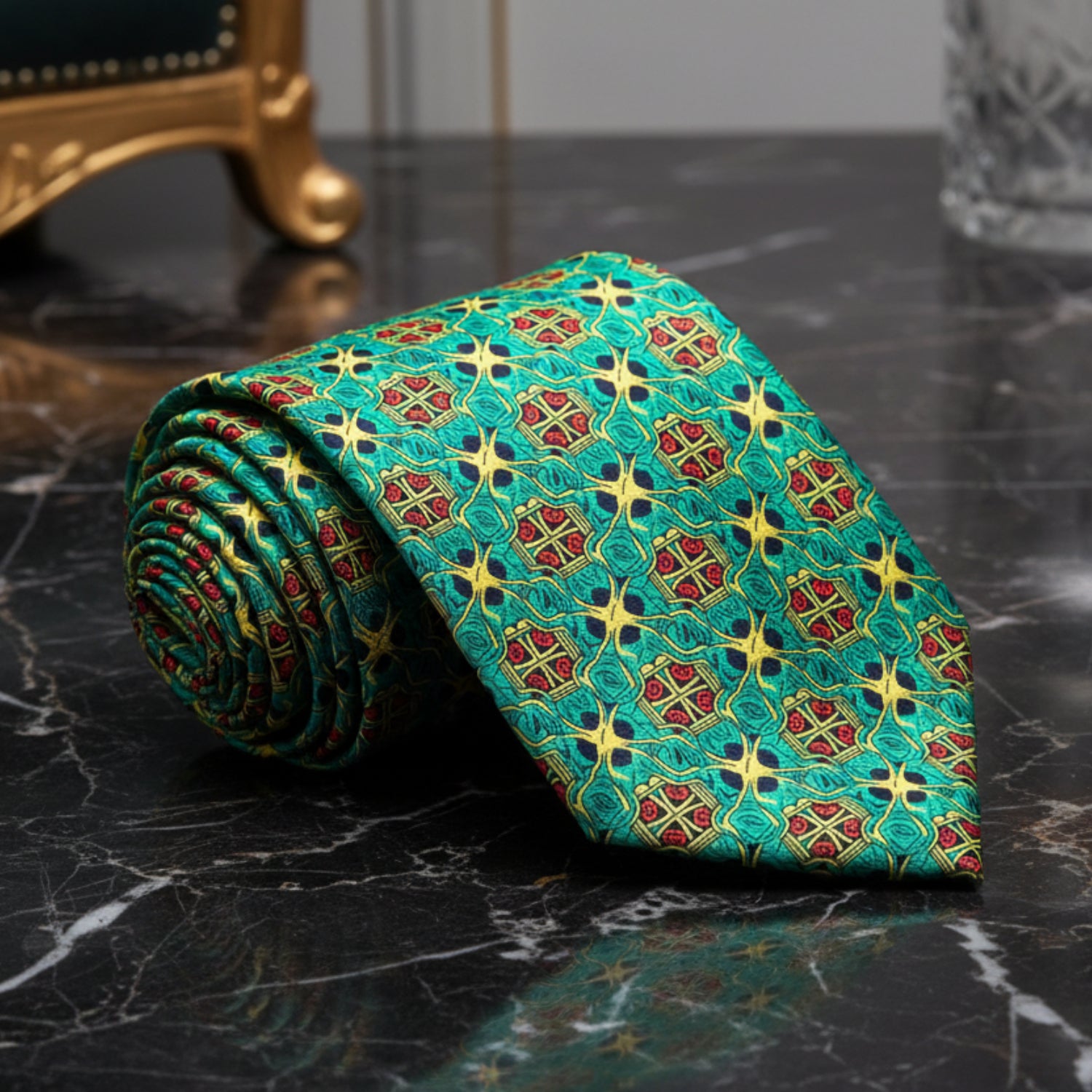 Green, Yellow and Red Abstract Tie  
