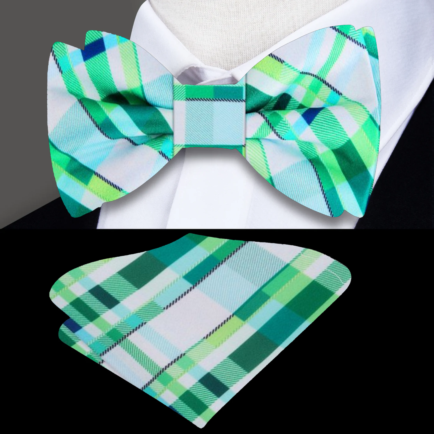 Green Plaid bow Tie and Square