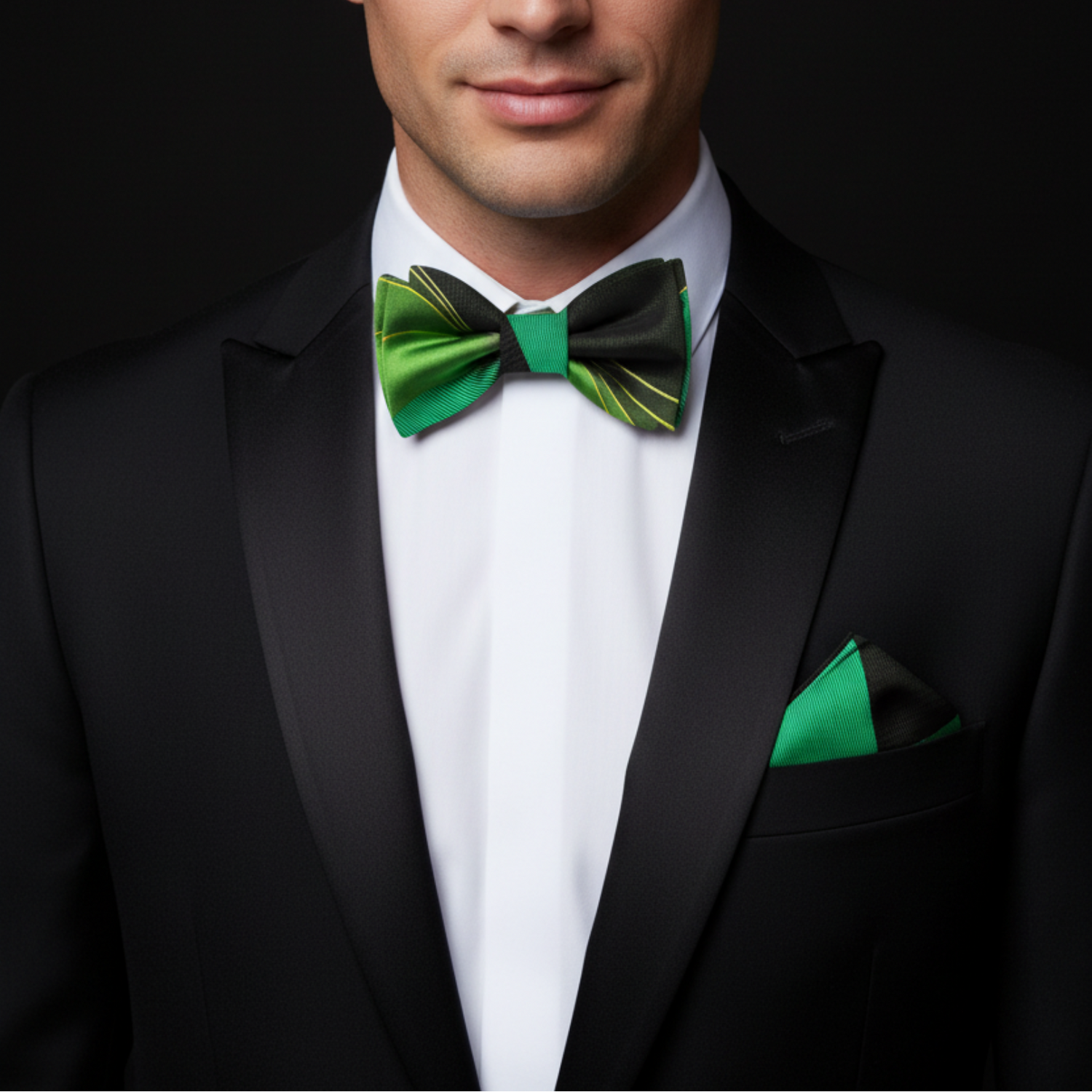 Green Lined Bow Tie and Square on Man