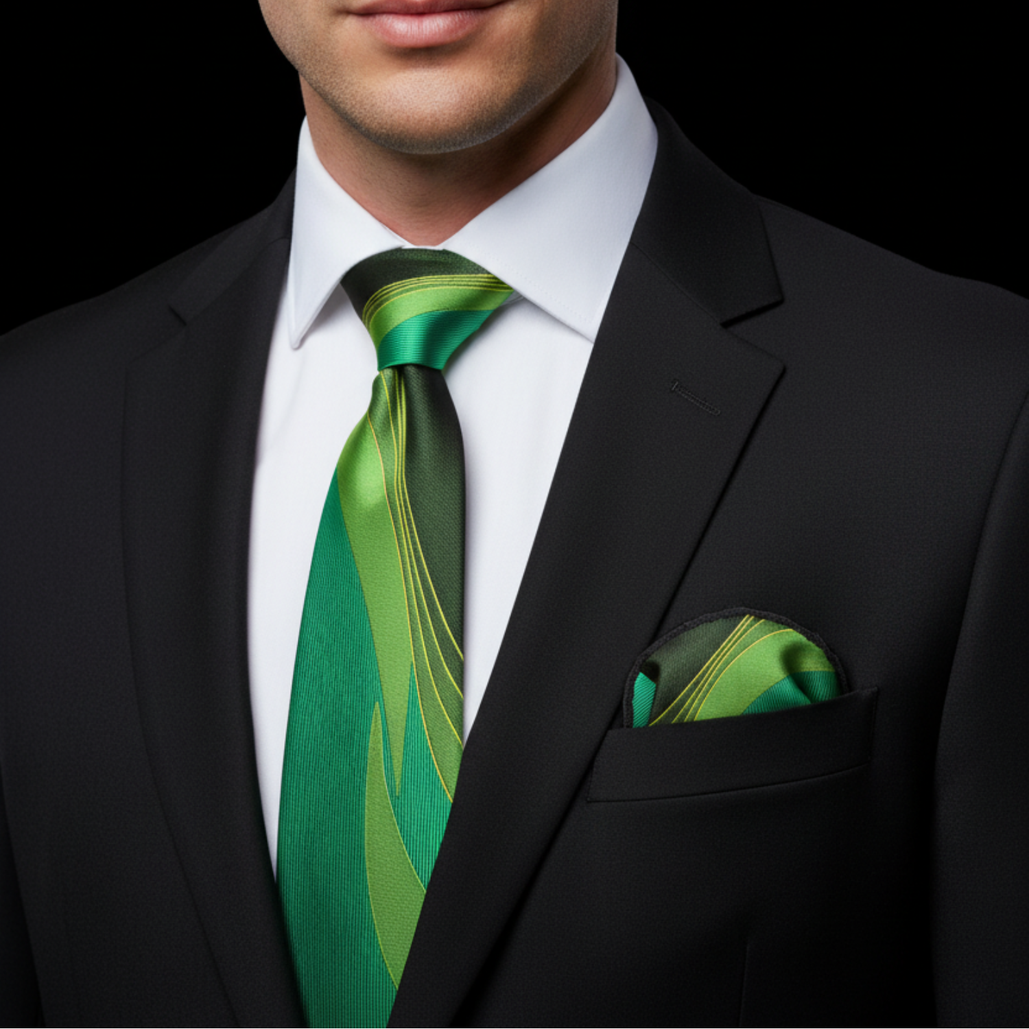 Green Abstract Wave Necktie | Modern Motion with Bold Color