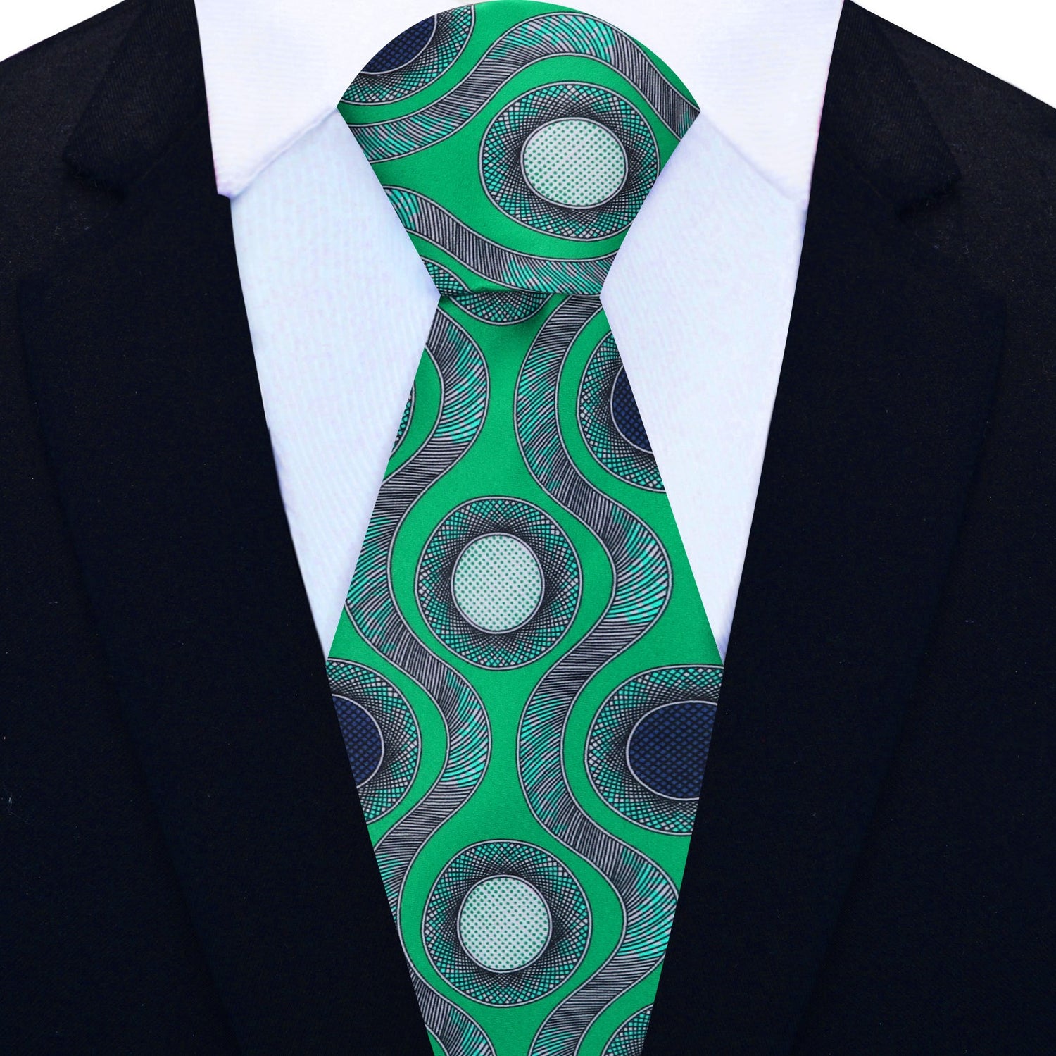 Green Abstract Circles Tie View 2a