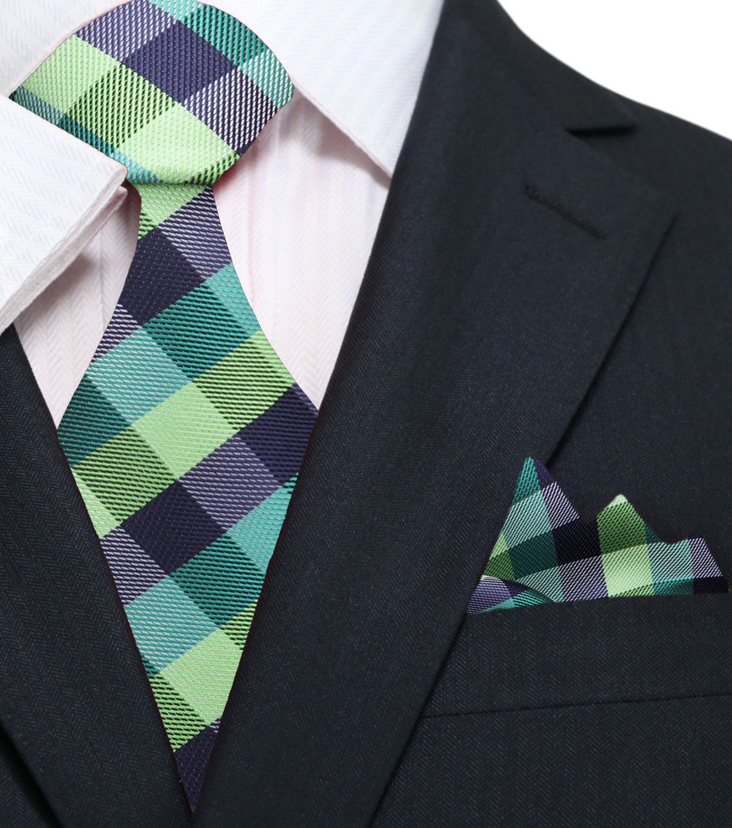 Shades of Green Plaid Necktie and Square