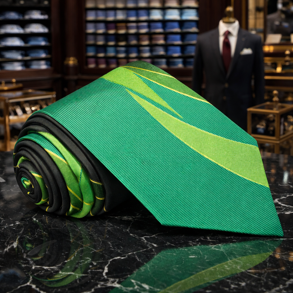 Green Abstract Wave Necktie | Modern Motion with Bold Color