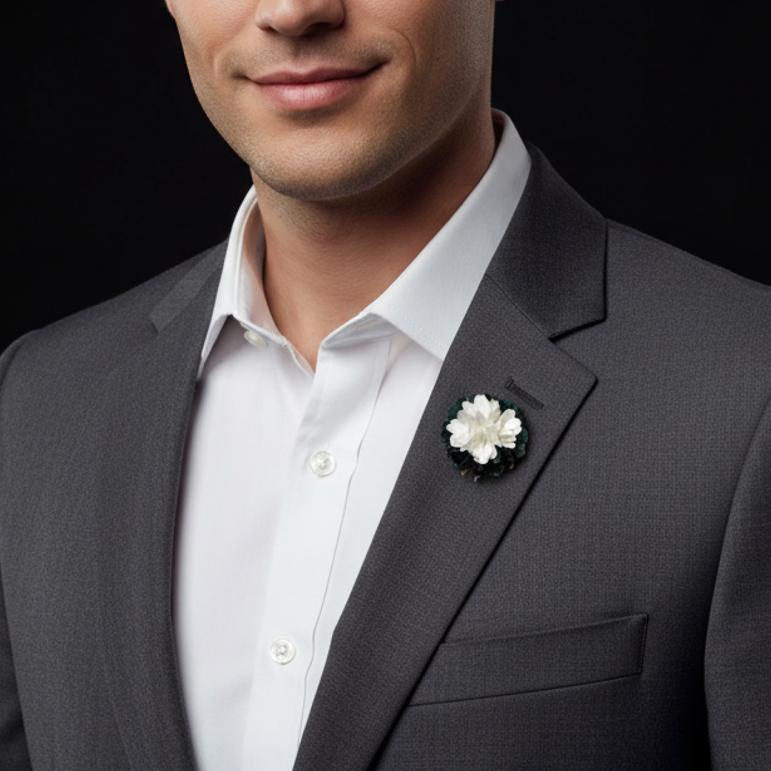 Green and White Lapel Pin on Man