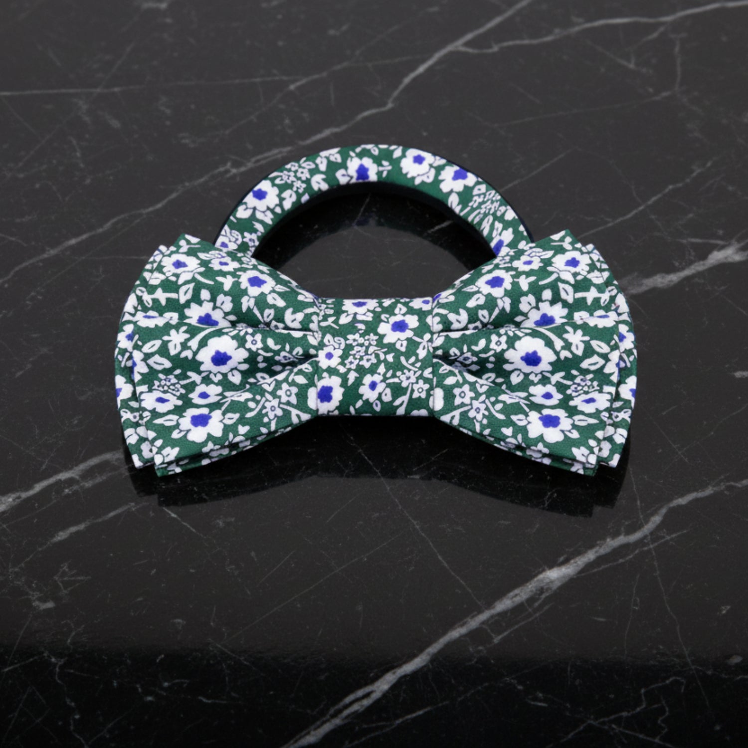 Green, White, Blue Small Flowers Bow Tie Pre Tied
