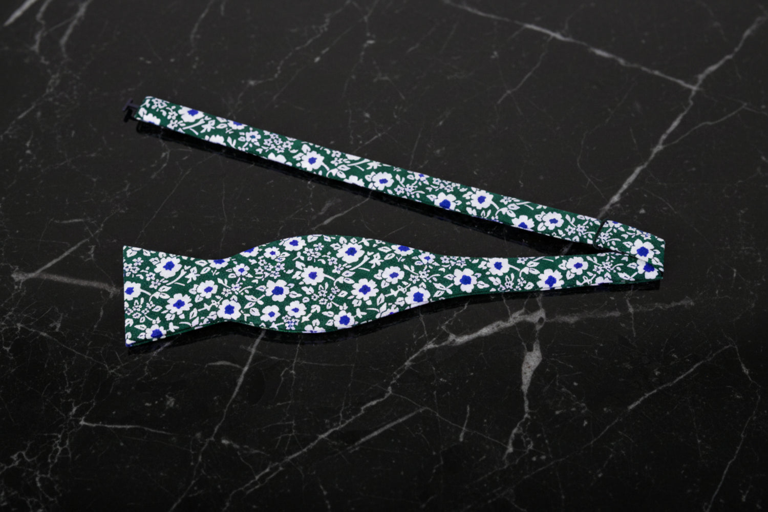 Green, White, Blue Small Flowers Bow Tie Self Tie