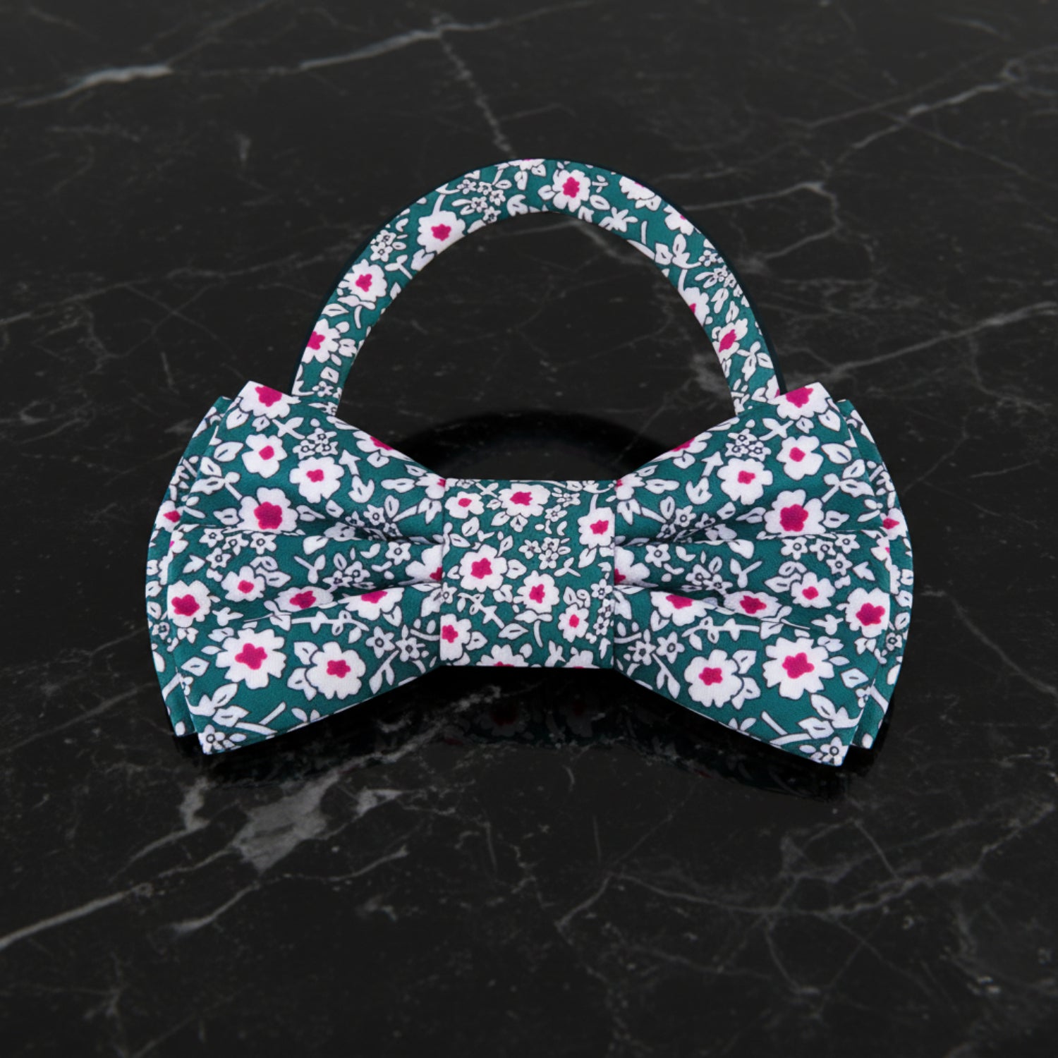 Green, White, Reddish Pink Small Flowers Bow Tie Pre Tied