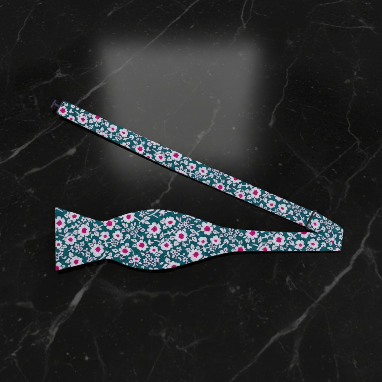 Green, White, Reddish Pink Small Flowers Bow Tie Self Tie