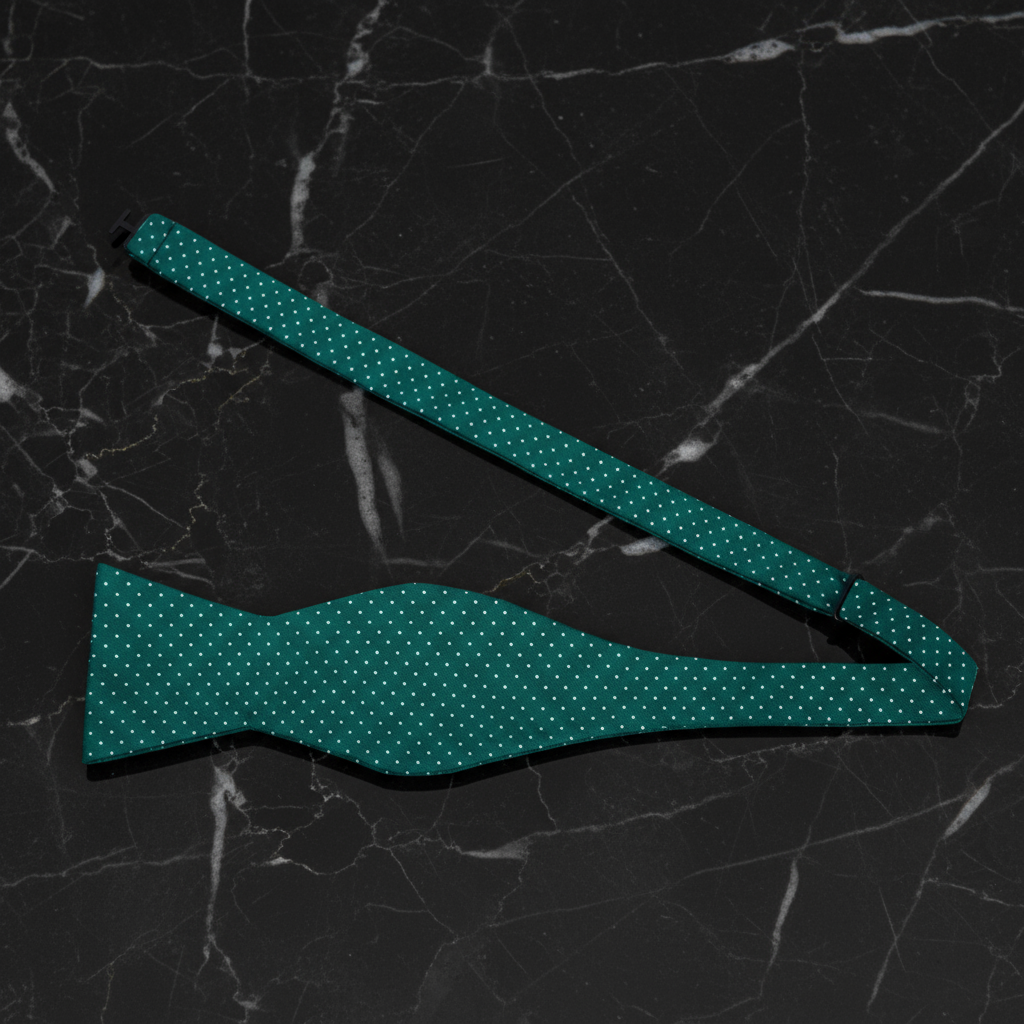 Green White Proper Polka Bow Tie Self Tie
