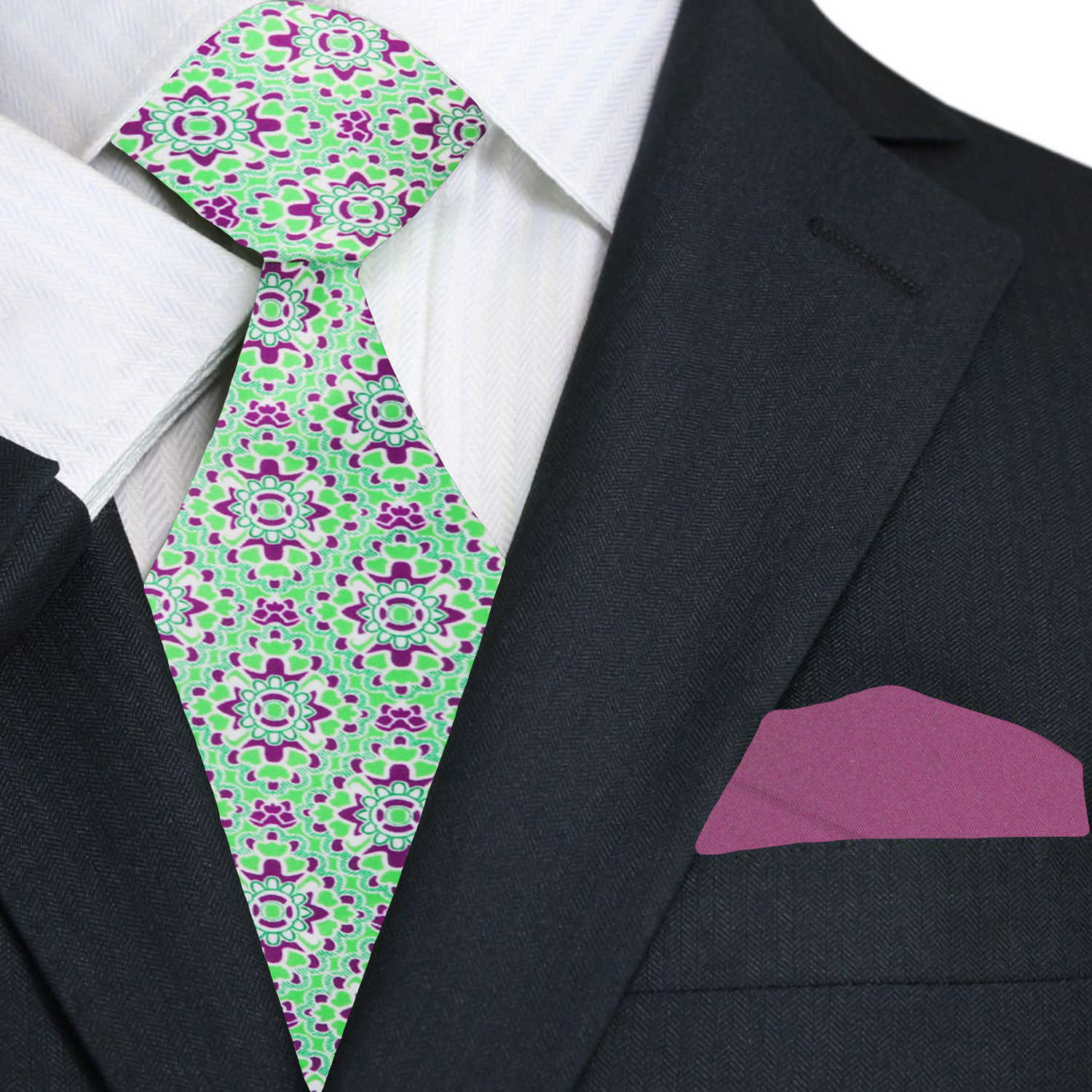 Green, White, Wine Mosaic Abstract Necktie and Wine Square