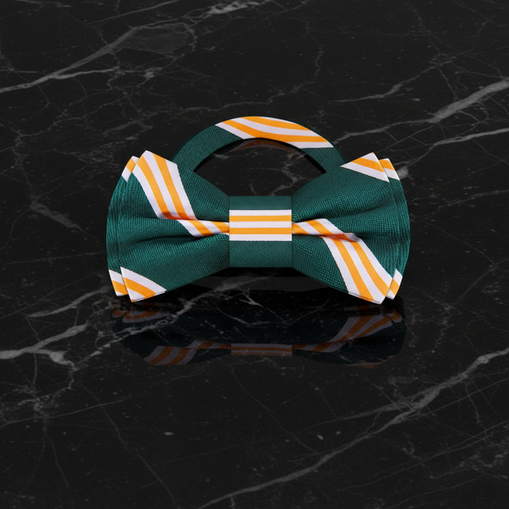 Green White Yellow Stripe Bow Tie Pre Tied