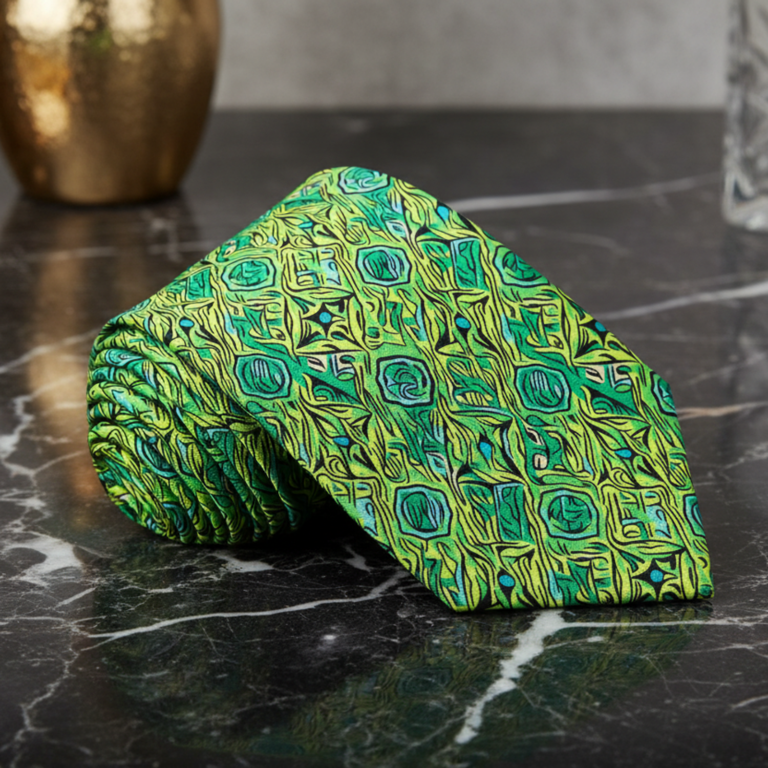 Green, Yellow, Blue Abstract Geometric Tie