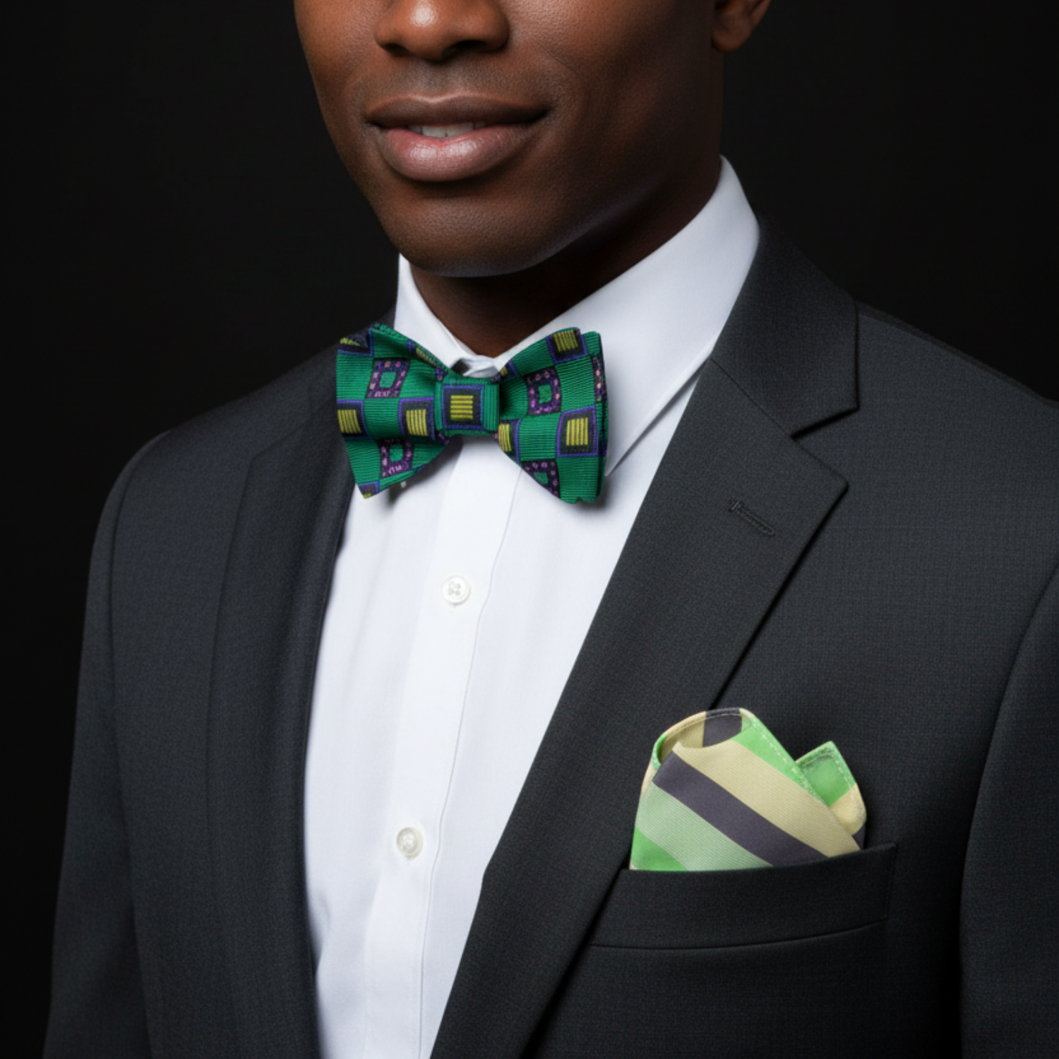 Emerald Green Square Pattern Self-Tie Bow Tie