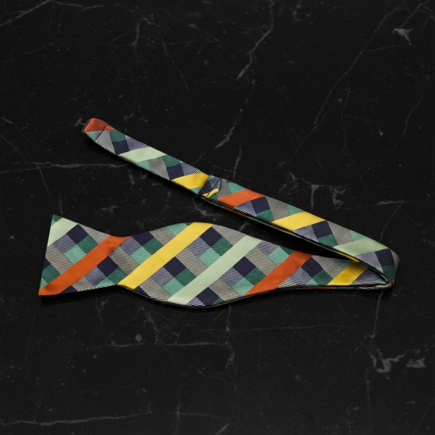 Green, Yellow Plaid Self Tie Bow Tie