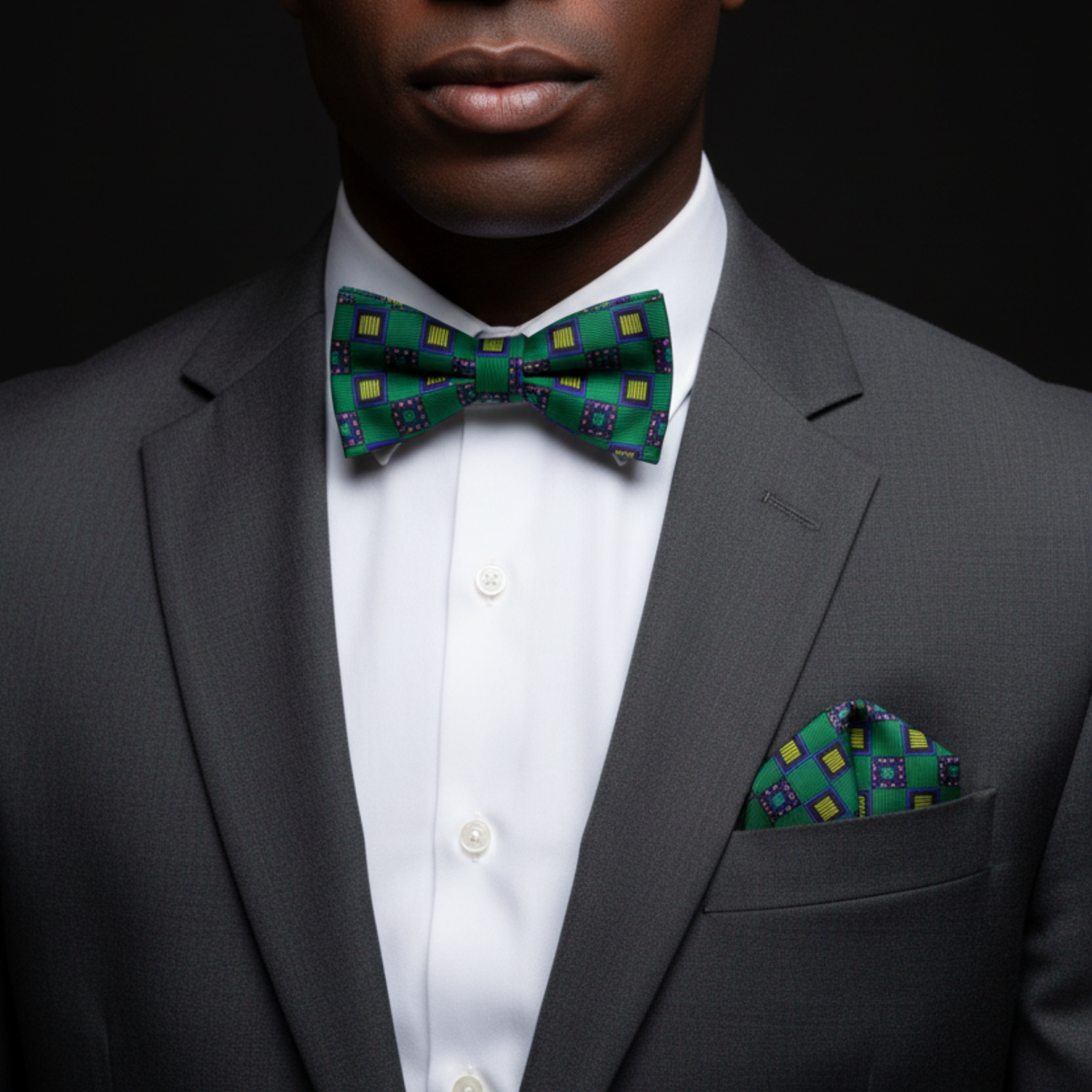 Emerald Green Square Pattern Self-Tie Bow Tie