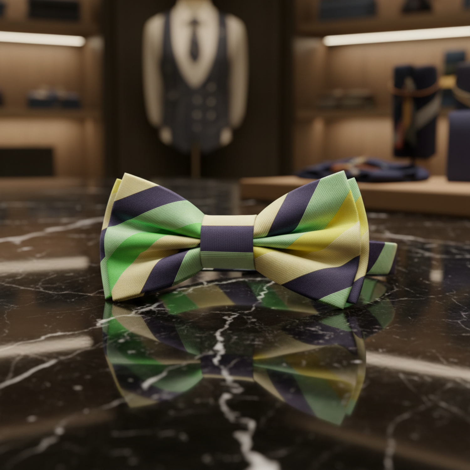 Green Yellow Stripe Bow Tie Pre Tied