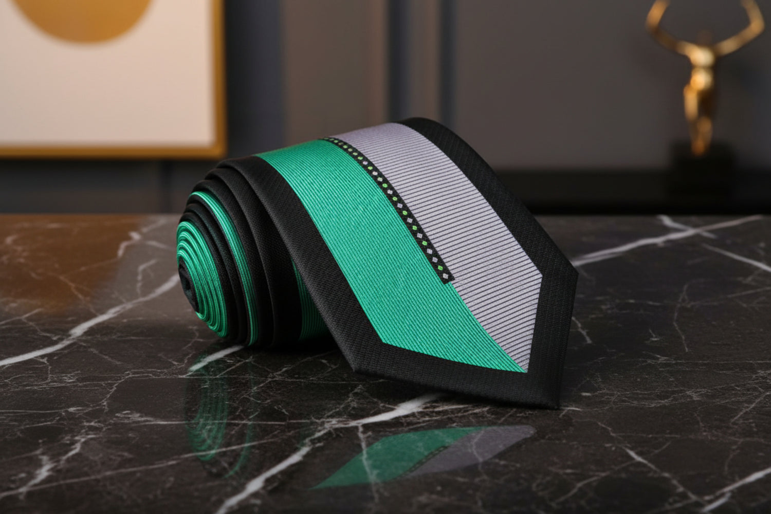 Black, Green, Grey Abstract Tie  