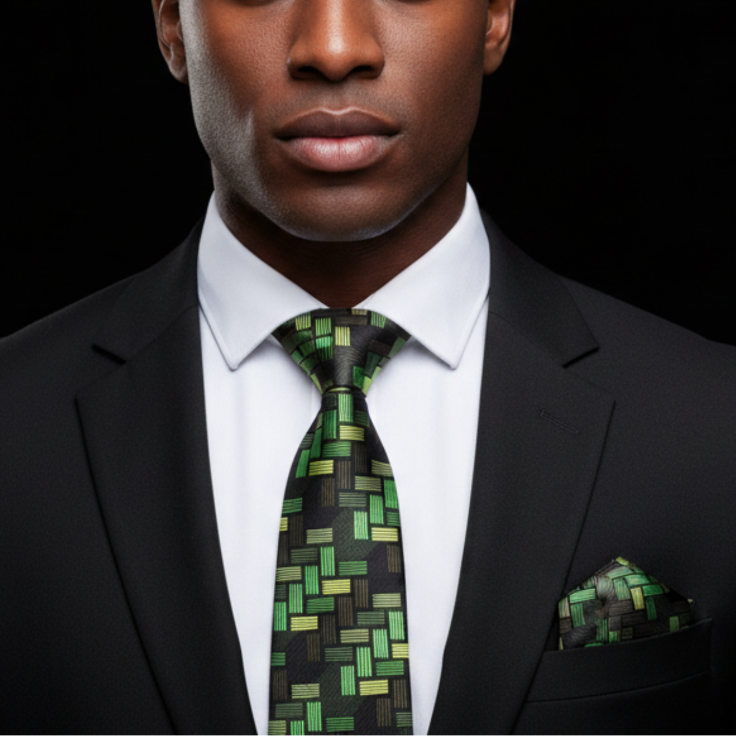 Geometric Block Necktie in Red, Yellow, Orange, Purple, and Green Colorways