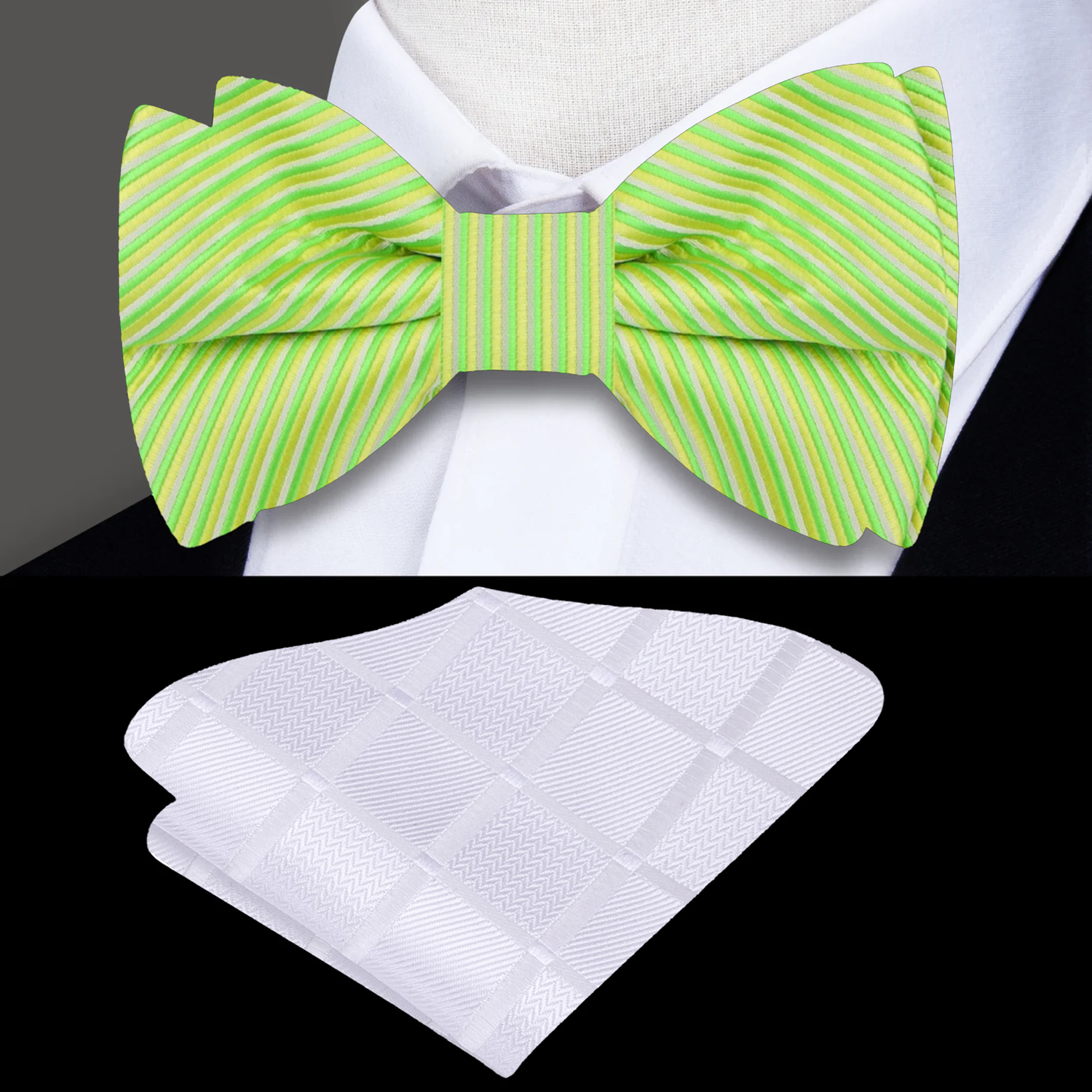Green & Lime Green Pinstripe Bow Tie