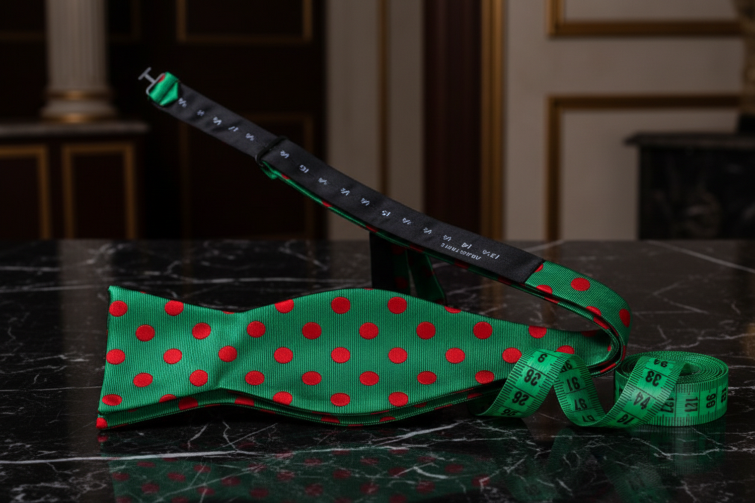 Green with Red Polka Self Tie Bow Tie