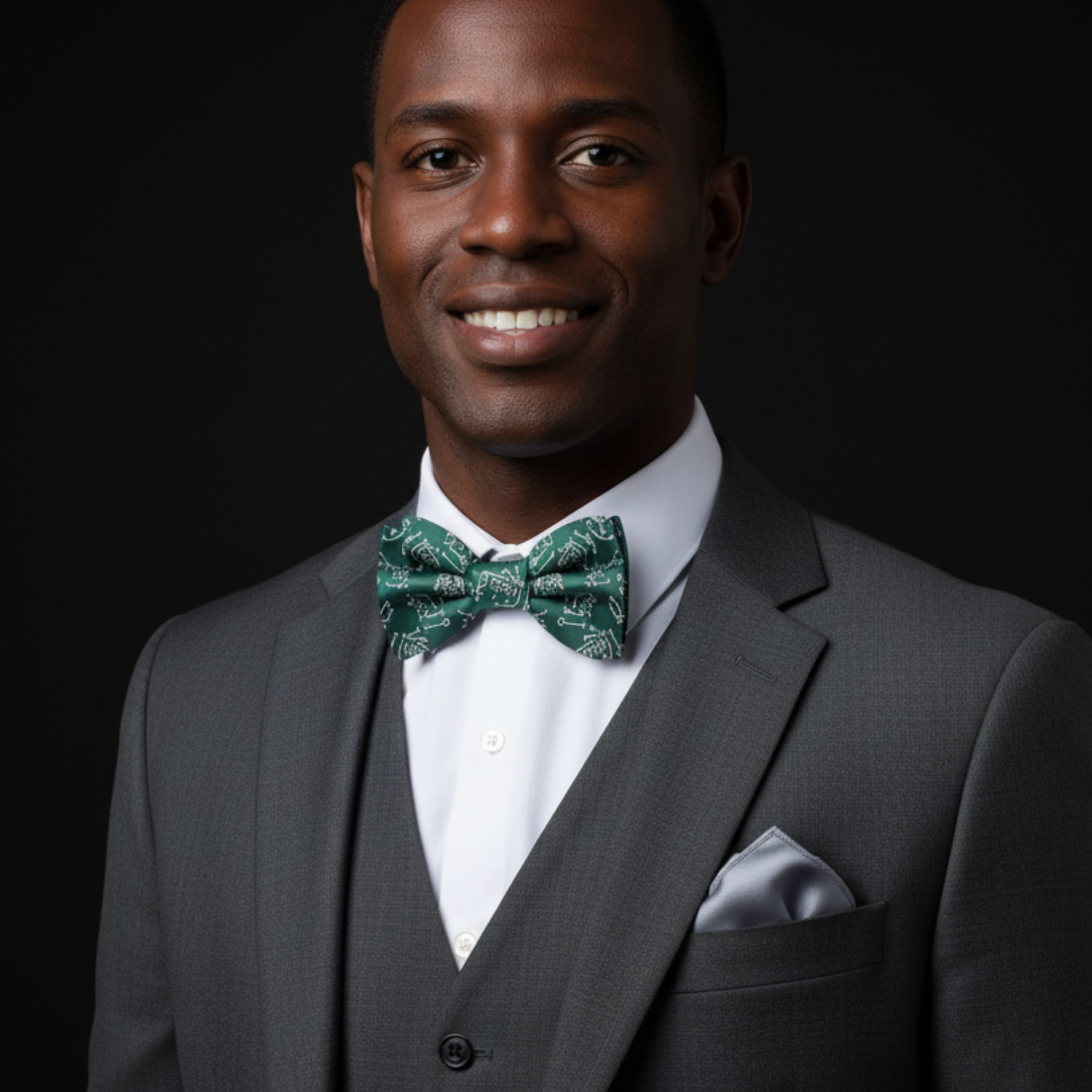Green football plays bow tie and square on man 