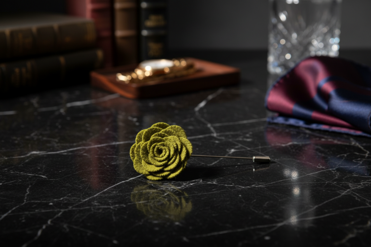A Solid Moss Green Wide Petal Flower Shaped Lapel Pin||Moss