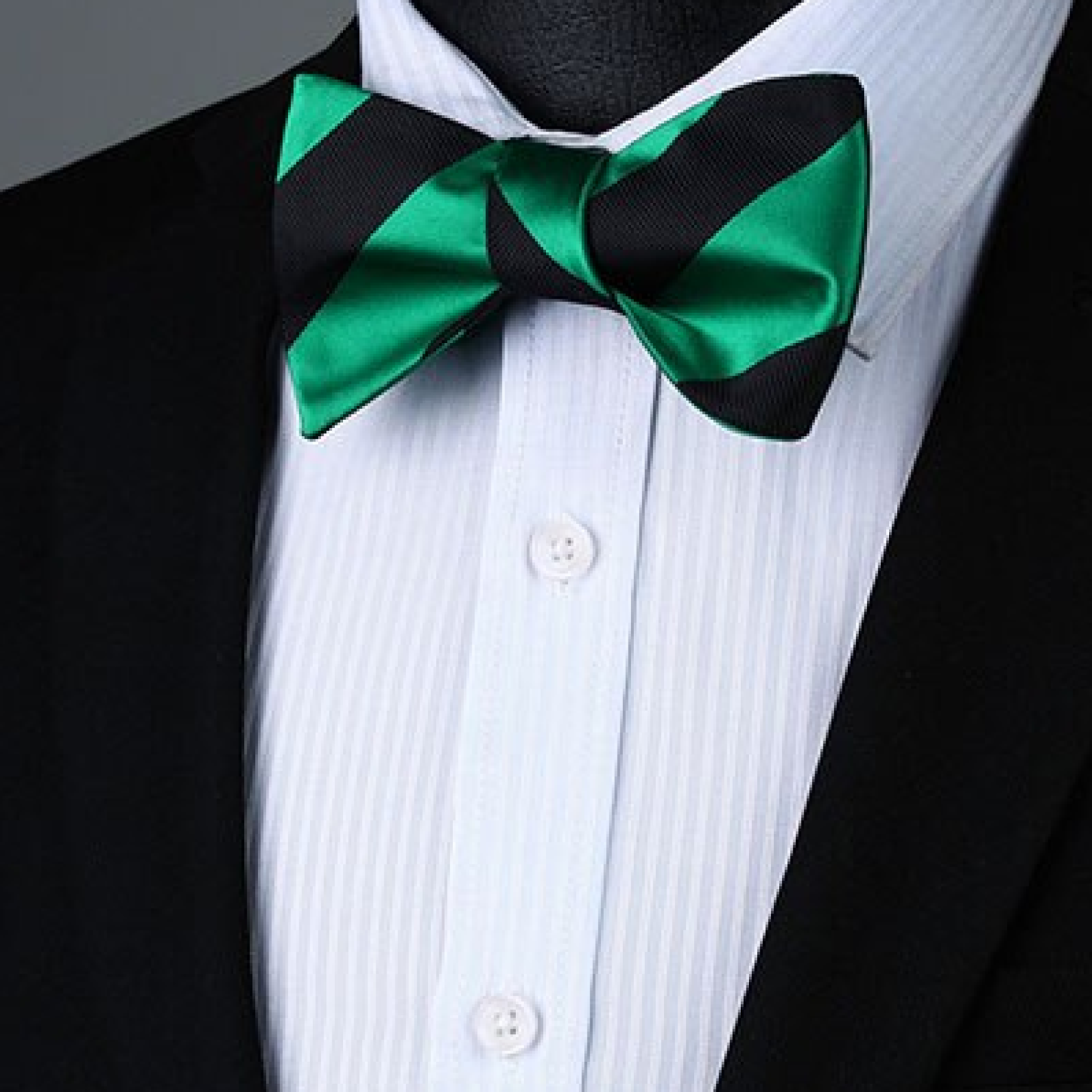 Green Black Stripe Bow Tie  