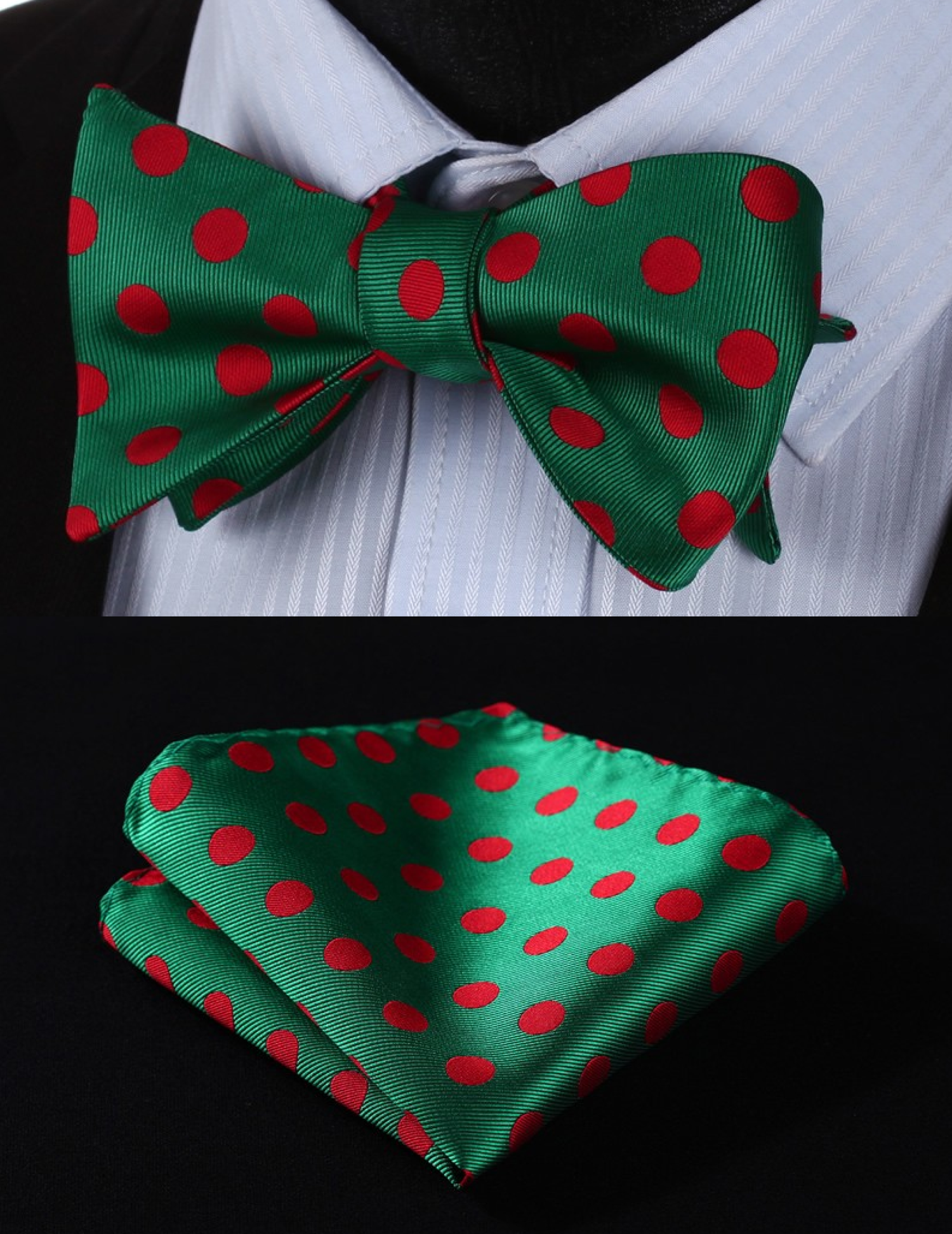 Main View: Green Red Polka Bow Tie and Square