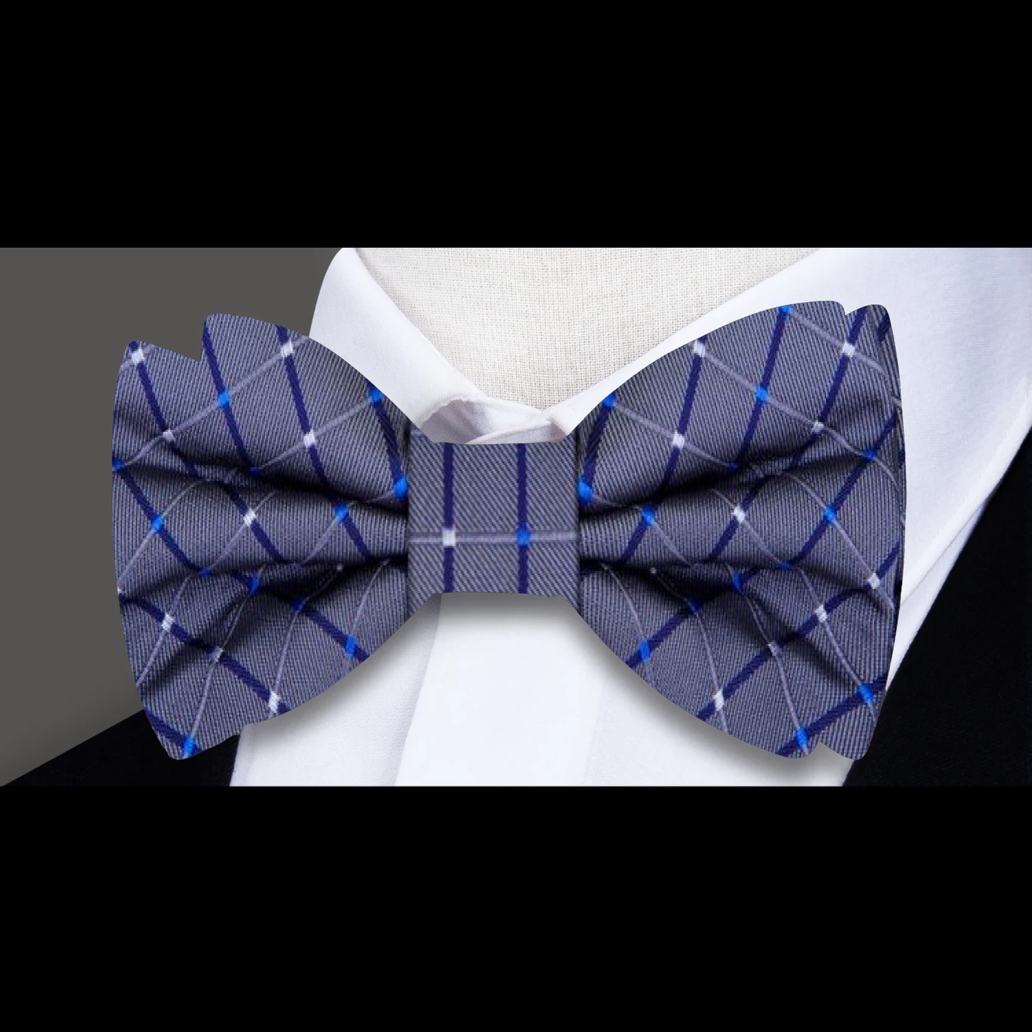 Grey Check Bow Tie||Grey