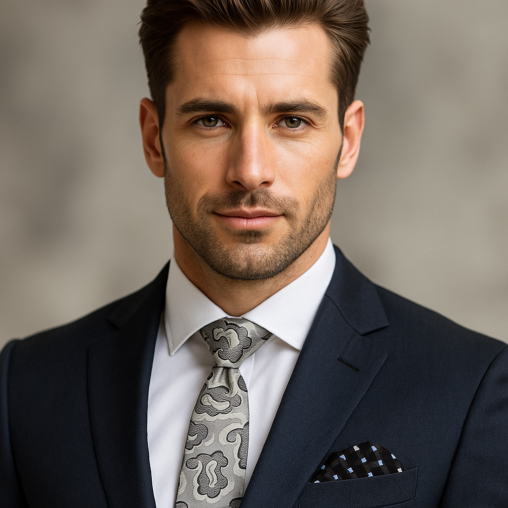 Silver Black Abstract Floral Necktie