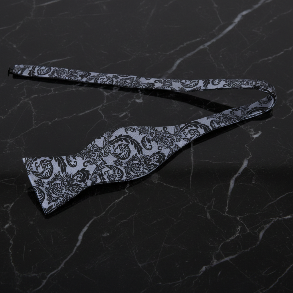 Grey Black Dynasty Bow Tie Self Tie