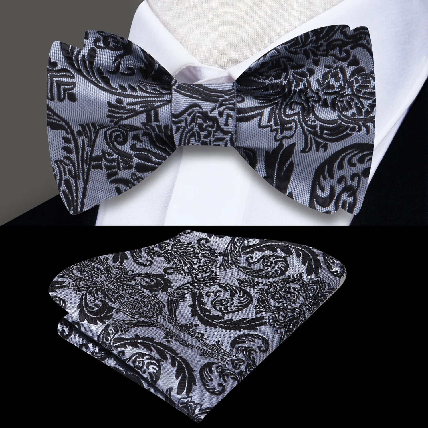 Grey Black Dynasty Bow Tie and Square