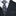 Black suit with white shirt and patterned tie and pocket square