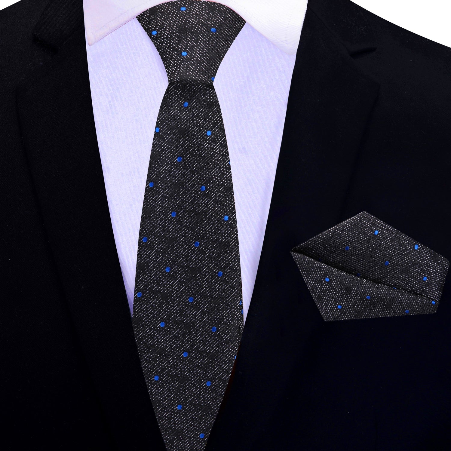 Thin Black, Grey Fog with Blue Dots Necktie and Square