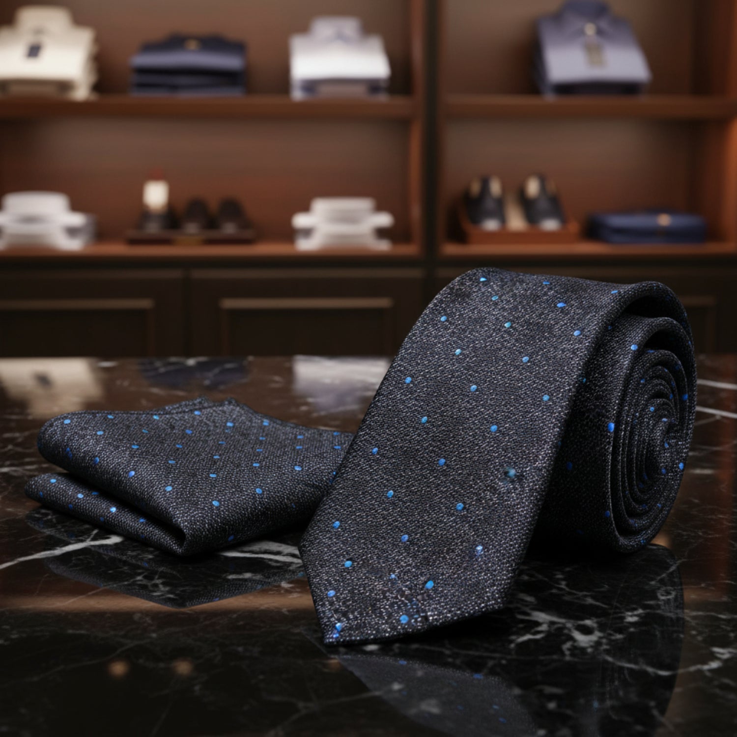 Alt Black, Grey Fog with Blue Dots Necktie and Square