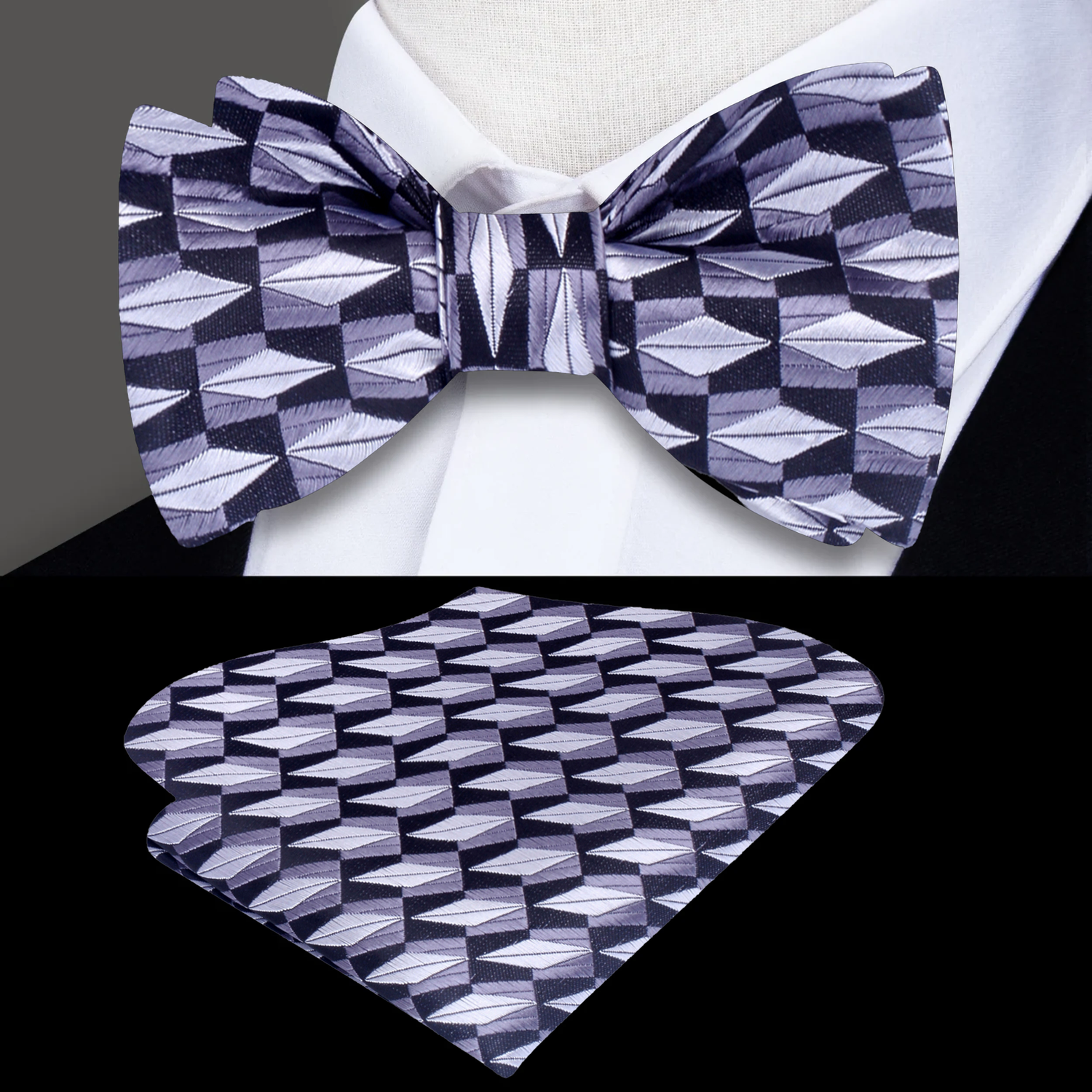 Grey Geometric Bow Tie and Square