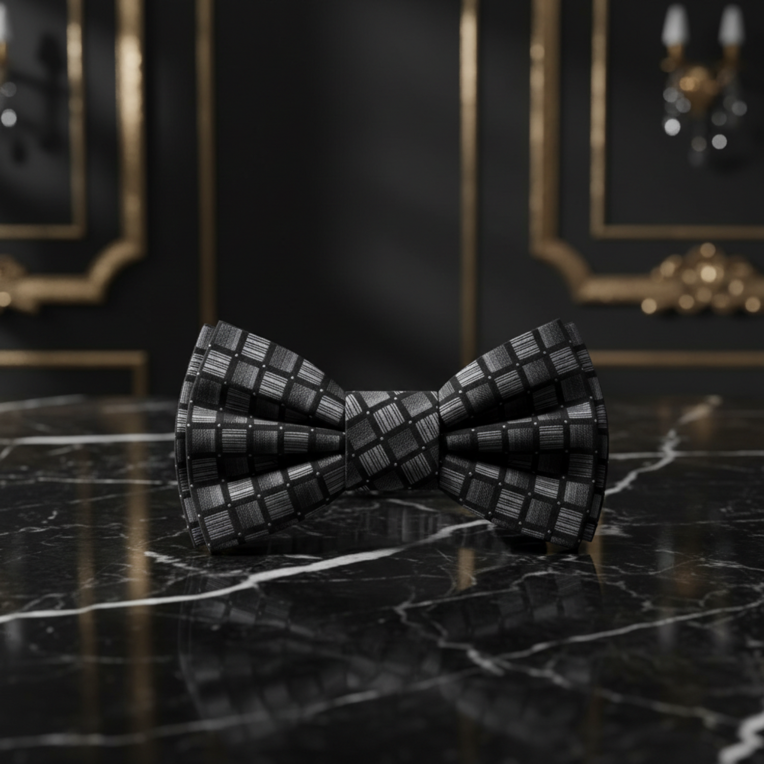 Grey Black Geometric Bow Tie Pre Tied