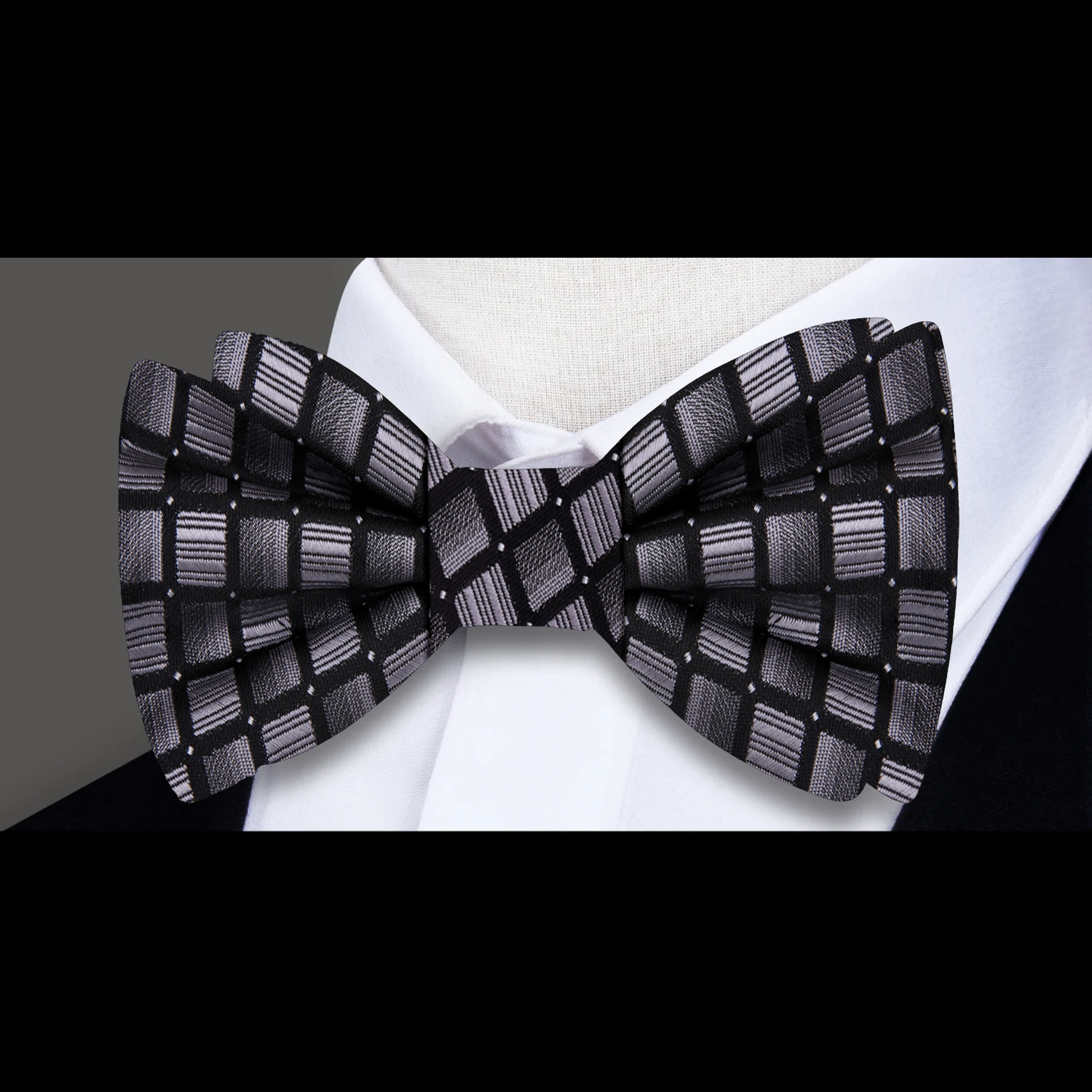 Grey Black Geometric Bow Tie
