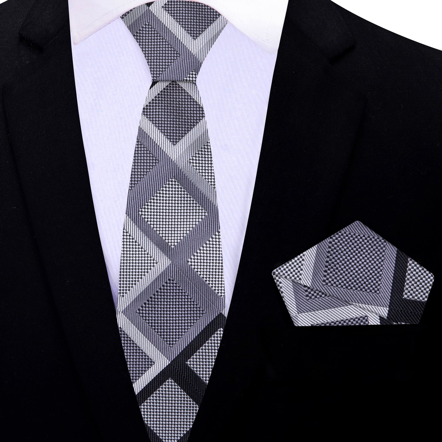 Grey and Black Geometric Necktie